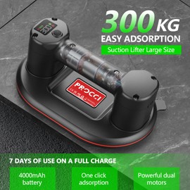 Battery Suction Cup,10 in Diameter, 2 Brushless Motors, 300 KG / 660 lbs Suction Power, LCD Display for Suction Power & Battery Level, 4000 mAh Battery, 10h Runtime