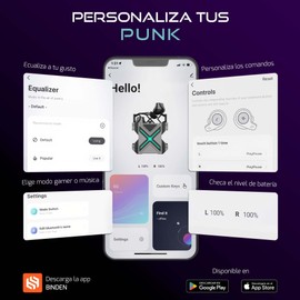 BINDEN Audífonos Gamer Dark Punk Personaliza Sonido y Comandos Desde App Gran Experiencia de Audio Aislamiento de Sonido Baja Latencia 50ms Audífonos Inalámbricos Bluetooth 20hrs de Batería, Verde