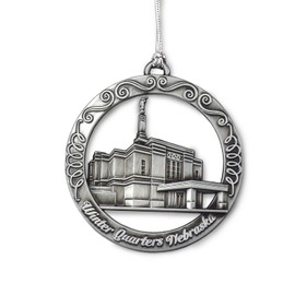LDS Temple Ornament by Ringmasters | Antique Silver-Finish Hanging Ornament | LDS Missionary Ornament Exchange Ideas, (Winter Quarters Nebraska)