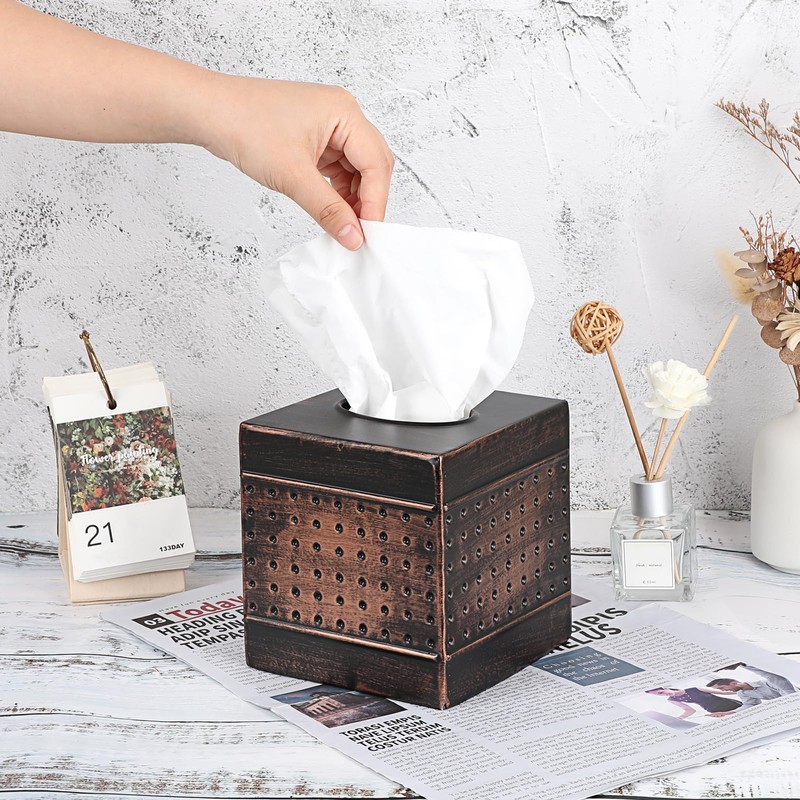 Kokone Tissue Box Cover Sturdy Galvanized Iron Square Tissue Box