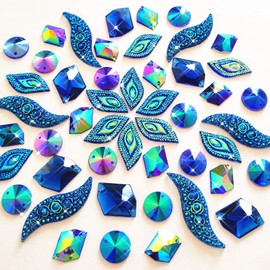 Succi Shan 50PCS Special Effect AB Gems Rhinestones Faceted Blue