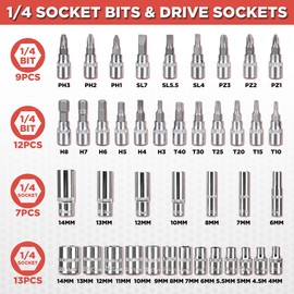 CARTMAN 53 Pieces 1/4 inch Drive Socket Ratchet Wrench Tool Set with Bit Socket Set Metric and Extension Bar for Auto Repairing and Household, with Storage Case
