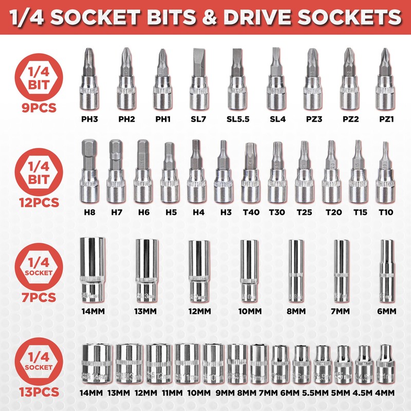 CARTMAN 53 Pieces 1/4 inch Drive Socket Ratchet Wrench Tool