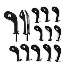 Scott Edward 12pcs Number Print Golf Club Irons Covers Neoprene Zippered Golf Wedge Covers with Long Neck Protective Mesh Golf Head Covers for Men Women Fit Most Standard Irons (White Black)