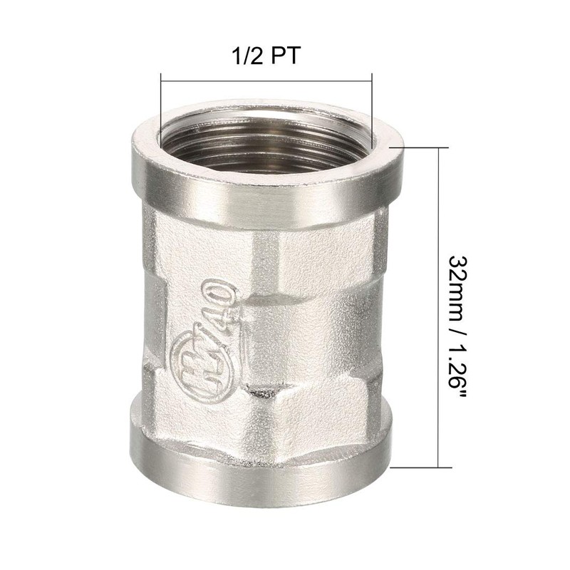 sourcing map Brass Pipe Fitting Coupling 1/2 PT Female Thread