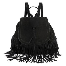 LUI SUI Women's Fashion Faux Leather Fringe Tassel School Bag Large Capacity Casual Work School Backpack Bag, black, Casual