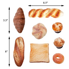 Sparkle Race 8pcs Artificial Bread Fake Food Decor, Realistic Table Centerpieces for Dining Room, Fake Bread Set with Muffin, Croissant, Toast, Cheese Bread Home Decor Living Room Decor for Display