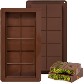 2 Pack Chocolate Bar Molds, Deep Chocolate Molds, 10 Cavity Thick Chocolate Mold, Non-Stick Silicone Chocolate Molds for Filling Knafeh Pistachio Chocolate Bar Protein and Energy Bar Molds (Deep)