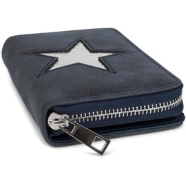 styleBREAKER 02040076 Women's Zip Around Purse with Star Cutout in a Metallic or Sequined Look Blue