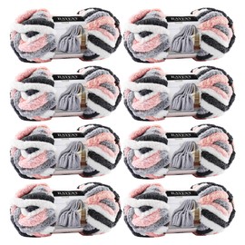 BAYEXY Chunky Chenille Yarn for Hand Knitting 8 Jumbo Pack Jumbo Chunky Yarn for Hand Soft Blanket Knitting, Bulky Thick Fluffy Yarn for Crocheting (Kitten Color)