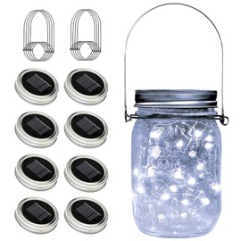 ostritec Solar Mason Jar Lights Lids, 8 Pack 30 Led Fairy Lights(Jars Not Included), Outdoor Hanging Mason Jar Solar Lights, Fairy in a Jar Solar Firefly Lights for Patio Garden Table Decor