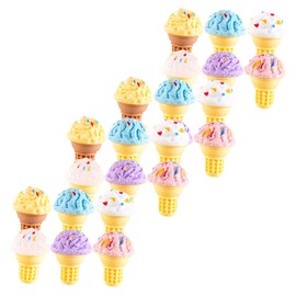 FELTECHELECTR 24pcs Miniature Ice Cream Resin Models Realistic Pretend Food Accessories for Dollhouse Mini Dessert Ornaments for Play Kitchen Scene Decoration