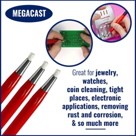 Megacast Fiberglass Scratch Brush Pen - 3 Pack - Jewelry, Watch, Coin Cleaning, Electronic Applications, Removing Rust and Corrosion
