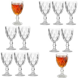 12 Pack Vintage Wine Glasses, Plastic Reusable 12 Ounce Colored Water Goblets, Unique Embossed Pattern Unbreakable Stemmed Wine Glasses High Clear Wedding Party Bar Drinking Cups Clear