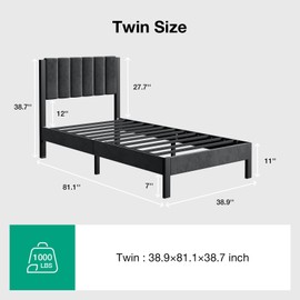 Novilla Twin Bed Frames with Piano Keys Headboard and Footboard, Metal Platform Bed Frame Twin Size, No Box Spring Needed, Easy Assembly, Steel Slats Support, Velvet Black