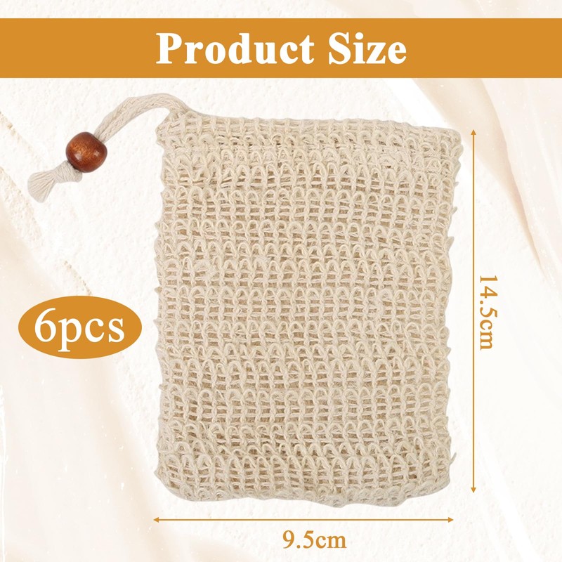 ExcellaElite 6 PCS Sisal Soap Bag for Shower with Drawstring,