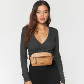 LATMAP 2L Fanny Packs Everywhere Belt Bag Small Fashion Crossbody Waist Pack Faux Leather Waterproof Sling Chest Bag For Women Tan