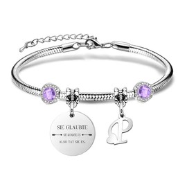 Yumioxa Initial Letter Bracelets Names Inspirational Gift Bracelets Purple Crystal Fashion Jewellery Encouragement for Give Women Sister Best Friends Colleague Graduation Birthday Bracelets, Stainless