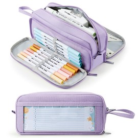 KALIDI Pencil Case with 3 Compartments Large Capacity Pencil Case Pencil Case Pencil Bag for School & Office, purple, pencil case