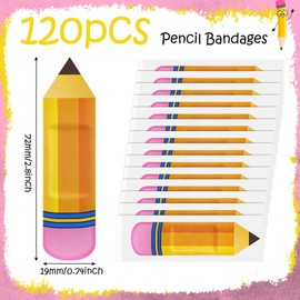 Geiserailie 120 Pcs Kids Crayon Bandages Classroom Pencil Shaped Bandages 6 Colors Children Bandages Strips for Kids Students Back to School Party Supplies Teachers Gifts(Pencil)
