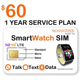 SpeedTalk Mobile Smart Watch SIM Card for 5G 4G LTE GSM Smartwatches and Wearables | 3 in 1 Simcard |1 Year Service | USA Canada Mexico Roaming