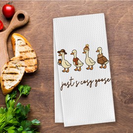 CosxHabitat Fall Cozy Silly Goose Kitchen Dish Towels, Goose Lover Gifts, Farmhouse Funny Animal Geese Autumn Hand Tea Towels for Bathroom Kitchen, 16x24 Inches