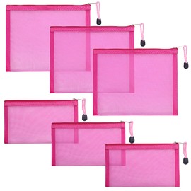besharppin 6 Pack Mesh Cosmetic Bags, Nylon Makeup Pouches with Zipper for Home Office Purse Diaper Bag (Rose)