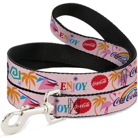 The Coca-Cola Company Pet Leash, Dog Leash, Coca Cola Enjoy Vibrant Icons Collage Pinks Multi Color, 6 Feet Long 0.5 Inch Wide