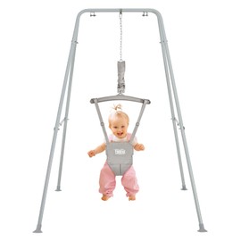 FUNLIO Baby Jumper with Stand for 6-24 Months, Infant Jumper for Indoor/Outdoor Play, Toddler Jumper for Baby Girl/Boy, with Adjustable Chain, Easy to Assemble & Store (with Stand) - Grey