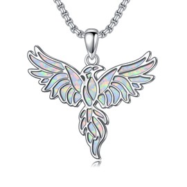 HPQQ Phoenix Necklace for Women Sterling Silver Opal Pendant Necklace Phoenix Jewelry for Her Mom Valentines Day Birthday Gifts