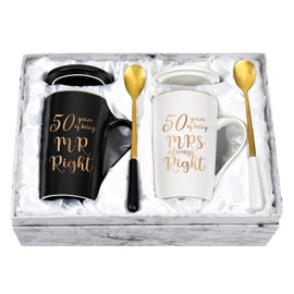 YHRJWN - 50th Wedding Gifts, 50 Years of Being Mr & Mrs Always Right Mug Set, Wedding Gifts Ideas for Parents Couple, 14 Oz with Lids and Gift Box