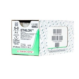 Ethicon ETHILON Nylon Suture, 698G, Synthetic Non-absorbable, P-3 (13 mm), 3/8 Circle Needle, Size 5-0, 18" (45 cm)