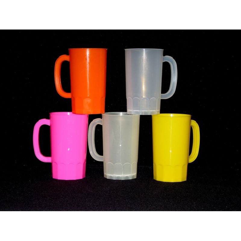 Large Plastic Beer Mugs, 32 Oz, Pack 8, Color Multi.