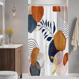 Duschvorhang Boho, Uiiooazy Duschvorhang Abstrakt Kunst Blau Terracotta Bogen Modern Minimalistisch Duschvorhäng Ani Schimmel Wasserdicht Polyester Stoff Blickdicht Bad Vorhang mit 8 Haken 120Bx200Hcm