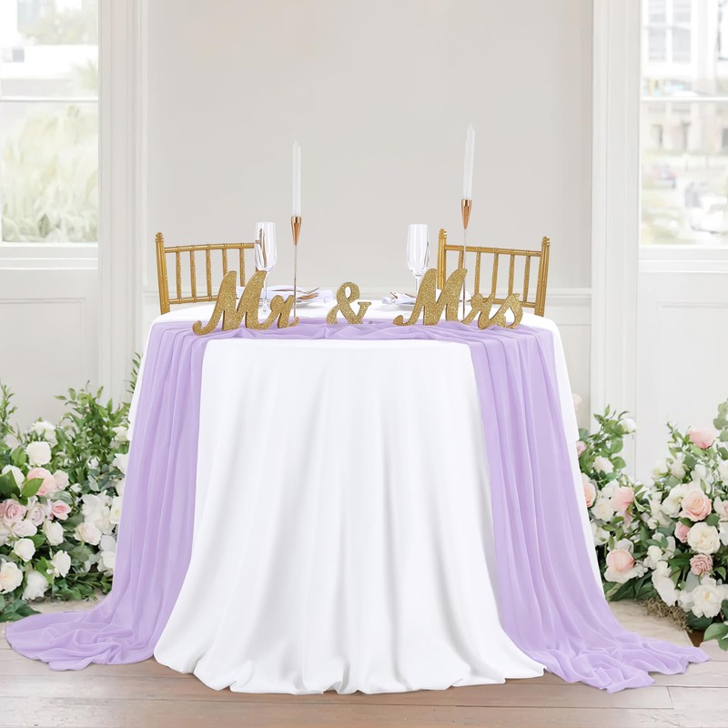 2 Packs Light Purple Chiffon Table Runner 27x120 Inches Elegant