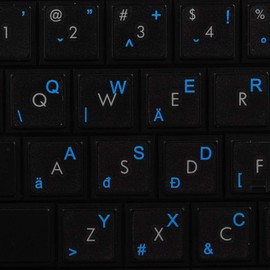 HUNGARIAN KEYBOARD LABELS ON TRANSPARENT BACKGROUND with BLUE LETTERING (14X14)