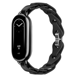 PINHEN Silicone Strap Compatible with Xiaomi Smart Mi Band 8 - Ring Buckle Adjustable Watch Bracelet Stylish Design Straps for Women Mi Band 8 Wristband (Black-1)