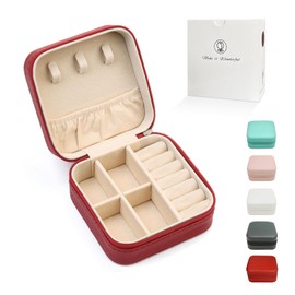 Mini Jewelry Travel Case,Small Travel Jewelry Organizer, Portable Jewelry Box Travel Mini Storage Organizer Portable Display Storage Box For Rings Earrings Necklaces Gifts (Red)