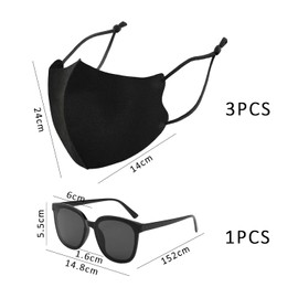 VBRHFRIF 3 Cotton Masks, 1 Pair Of Sunglasses, Ladies Face Mask, Outdoor Dust Mask, Adjustable Mask