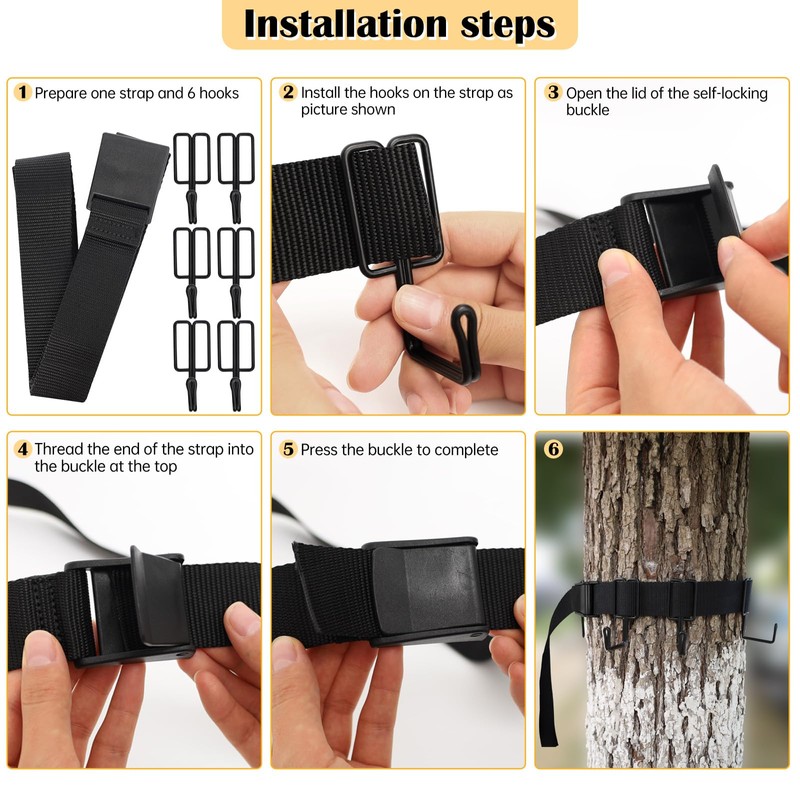 2 Pack Treestands Strap Gear Hangers with 12 Metal Hooks,Hunting