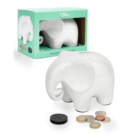 Luckies of London | Elephant Piggy Bank & Money Jar | Elephant Gifts For Women | Money Box Desk Accessories For Women | White Board Piggy Banks For Kids | Elephant Ornament & Piggy Bank
