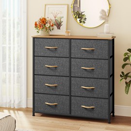 YITAHOME 8 Drawers Dresser, Dresser for Bedroom, Fabric Storage Tower, Organizer Unit for Bedroom, Living Room, Hallway, Closets & Nursery - Sturdy Steel Frame, Wooden Top & Easy Pull Fabric Bins - Color: Grey