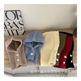 Fashion Trendy Kids' Knit Balaclava Hat with Scarf Unisex lf2345 Free Size/52-54cm Khaki 3ea