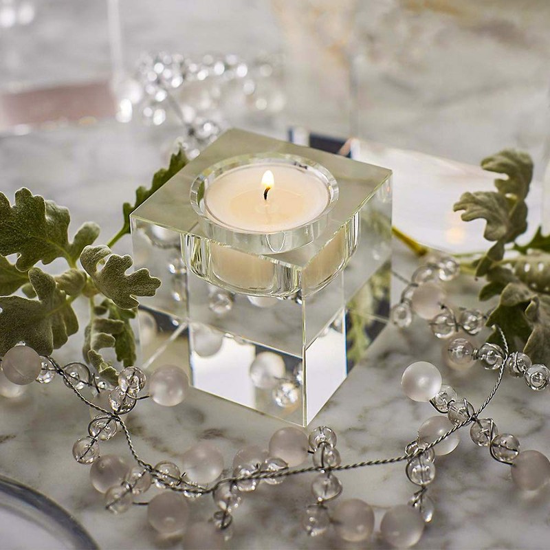 Odowalker 4 Pcs Clear Crystal Candle Holders, 2×2×1.6 inch Square