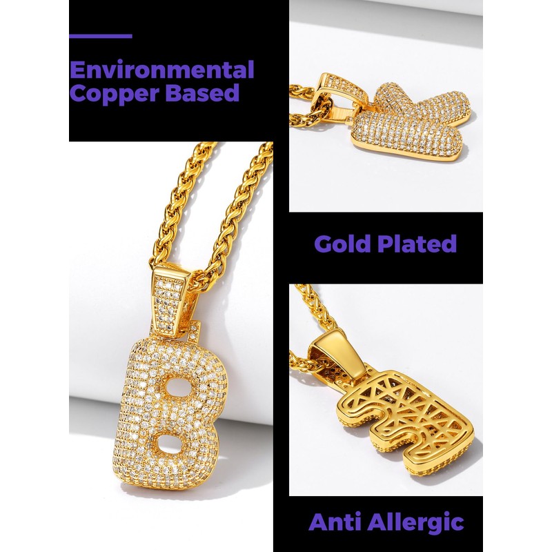 Richsteel Diamond Bubble Letter Necklace E Initial Chain for Men