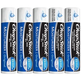 ChapStick Crema hidratante 2 en 1 para el cuidado de los labios, paquete de 5 (SPF 12 y 15), bálsamo labial original con SPF de amplio espectro, aloe y vitamina E, 0.15 onzas Ea