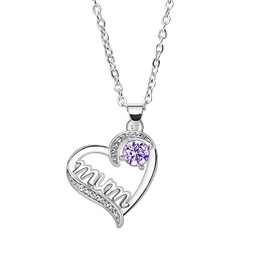Nfyxcaz Mum Necklace Mother's Day Gifts Mum Gifts From Daughter Son Birthday Gifts For Mum Heart Necklace For Women Gifts For Mum Heart Necklace (purple)