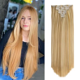 Swy Hair Clip in Hair Extensions Body Wave 7Pcs Straight Hair Synthetic Hair Extensions (S-Ash Blonde, Straight)