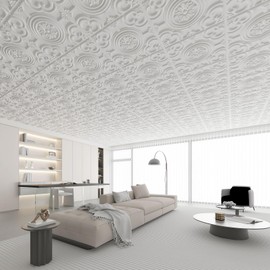 WOWSTAR 12-Pack 24"x24" Drop Ceiling Tiles, Waterproof Glue up Ceiling Panels, White