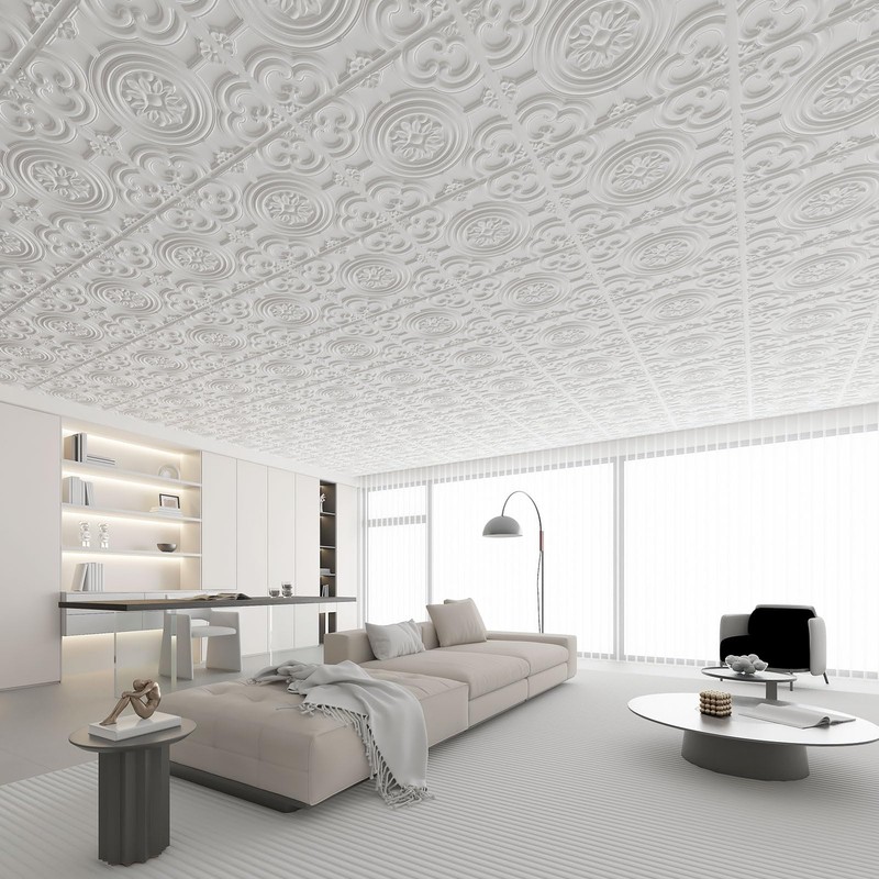 WOWSTAR 12-Pack 24"x24" Drop Ceiling Tiles, Waterproof Glue up Ceiling